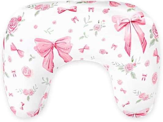 New Nursing Pillow Cover Girls, Soft Breastfeeding Pillow Covers for Baby Newborn Infant, fits New Nursing Pillow, Easy Removal and Machine Washable Slipcover, Pillowcase Only (Pink Rose)