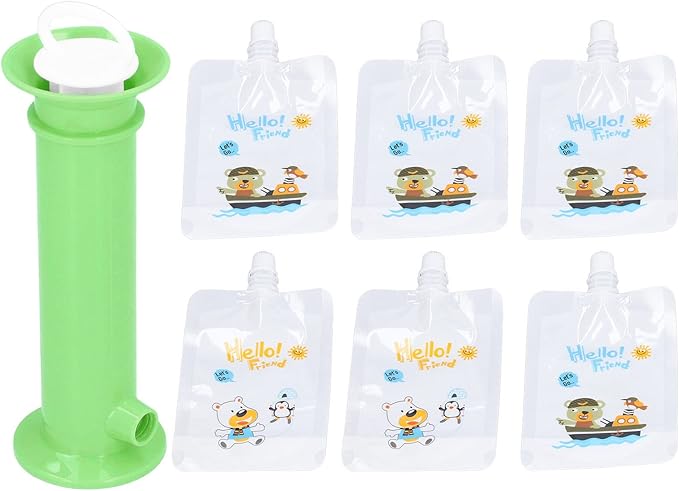 Baby Food Pouch Maker Safe and EasytoClean Fruit Puree Filler 7pcs Set Food Dispenser for Kids Squeezable Pouch for Toddlers (Green)