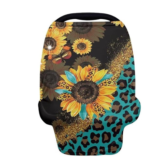 Coldinair Leopard Print Multifunctional Nursing Cover Multi Use Cover for Baby Car Seat Canopy Sunflower Shopping Cart Cover,Stroller Cover