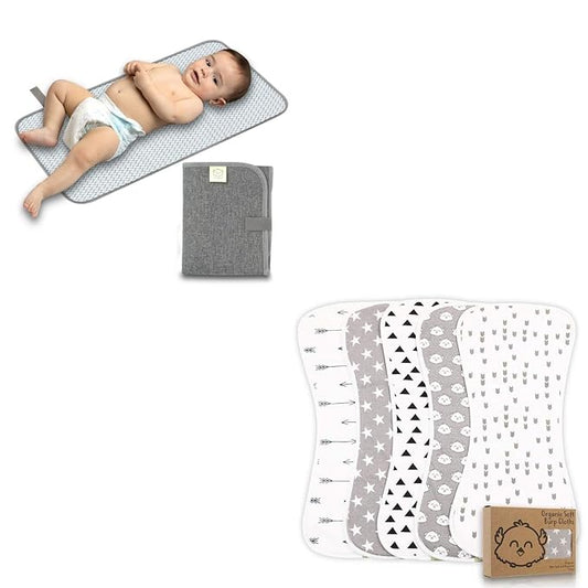 KeaBabies Portable Diaper Changing Pad and 5-Pack Burp Cloths for Baby Boys and Girls - Waterproof Foldable Baby Changing Mat - Ultra Absorbent Burping Cloth, Burp Clothes, Newborn Towel