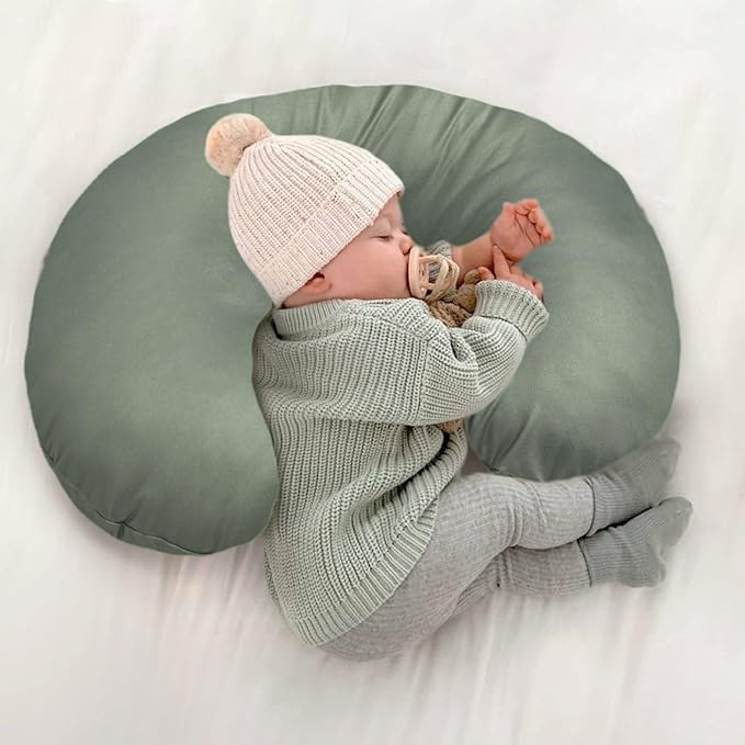 Little Jump Nursing Pillow Cover, Breastfeeding Pillow Slipcover for Baby Boys & Girls, Nursing Pillow Case for Newborn, Soft Fabric Fits Snug On Infant(Olive Leaf)