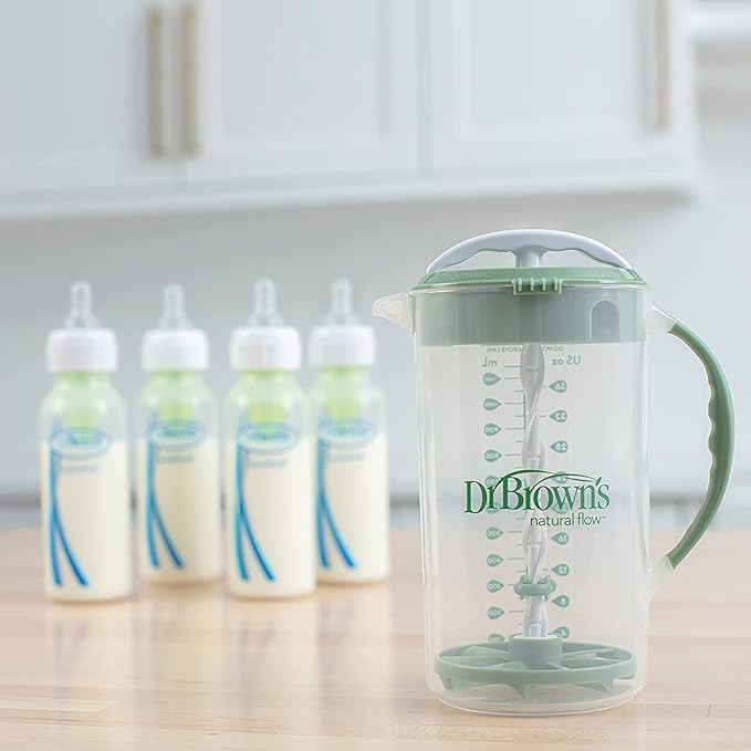 Dr. Brown's Baby Formula Mixing Pitcher 32oz, Olive with Anti-Colic Options+ Narrow Baby Bottles, 4 Pack, 4 oz