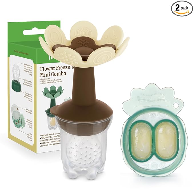 Haakaa Flower Baby Fresh Fruit Food Feeder with Mini Freezer Nibble Tray, Breastmilk Popsicle Mold for Baby Cooling Relief, Food Grade Silicone Baby Mesh Feeder for Infants 4M+ (Oat)