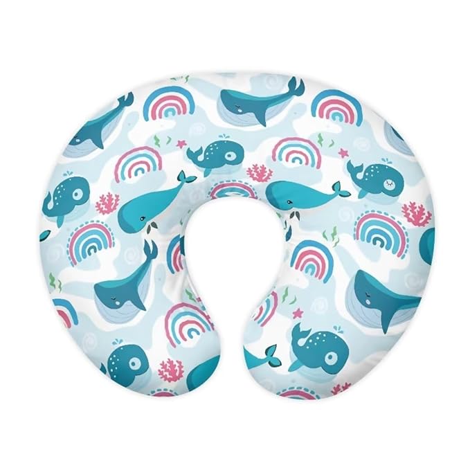 Nursing Pillow Cover for Breastfeeding, Fits Standard Nursing Pillow, Removable Cotton Cover, Blue Whales