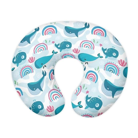 Nursing Pillow Cover for Breastfeeding, Fits Standard Nursing Pillow, Removable Cotton Cover, Blue Whales