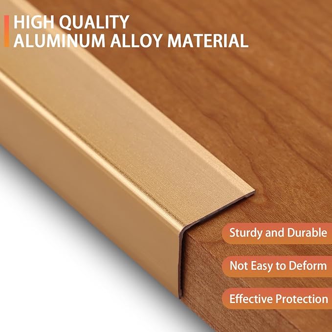 QDYMXUN Aluminum Self Adhesive Wall Corner Guards, Peel and Stick L-Shaped Metal Protector Strips for Door Frame, Furniture Edge and Home Protection (Matte Gold, 4pcs x 51.2''L x 0.8''W)