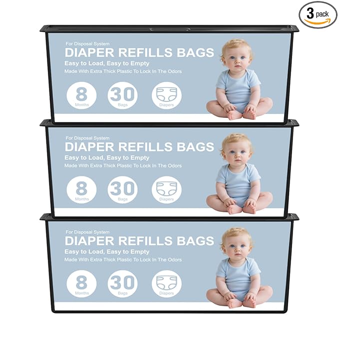 Diaper Pail Refills Bags Compatible with Genie Easy Roll Signature and Platinum Diaper Pails,90 Refills Holds up to 4200 Newborn Diapers,7-Layer Odor-Barrier Technology (3 Pack)