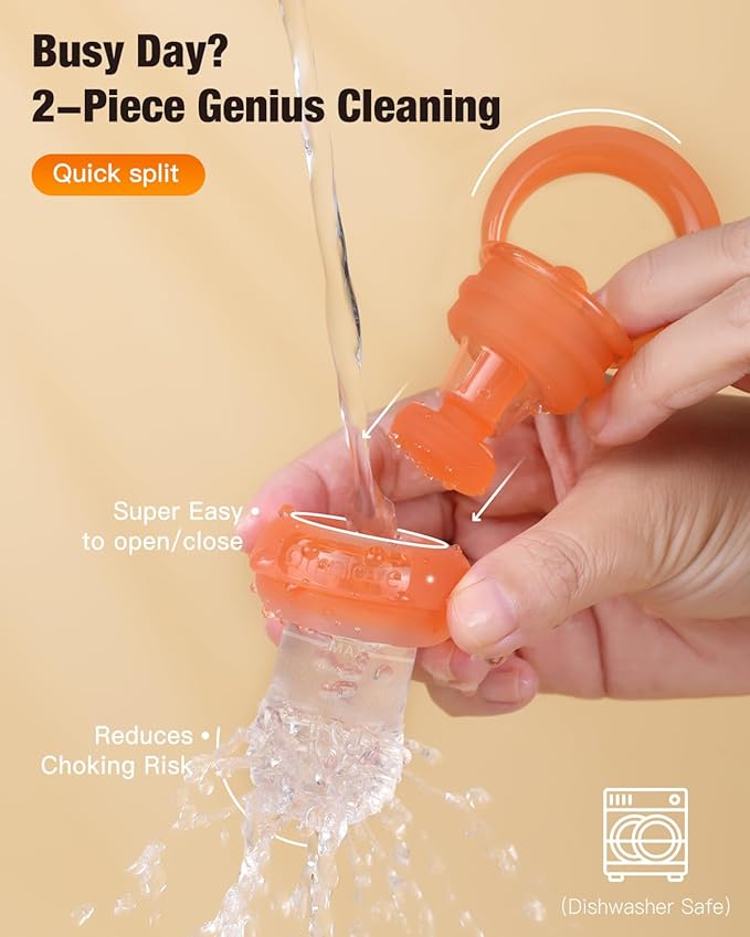 Silicone Baby Fruit Food Feeder & Breastmilk Popsicle Molds Combo, Silicone Feeder for Safe Infant Self Feeding, 6+ Month (Orange)