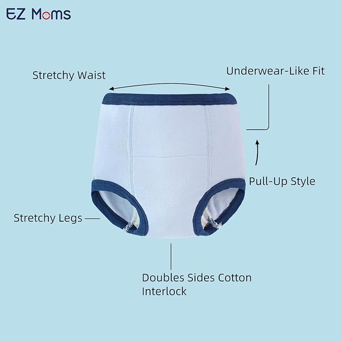 EZ Moms 8 Packs Potty Training Underwear Soft 100% Cotton Absorbent Toddler Training Underwear Boys Kid Confident Underpants for Boys 4T Reusable Leakproof Baby Pee Pants with Potty Sticker Chart