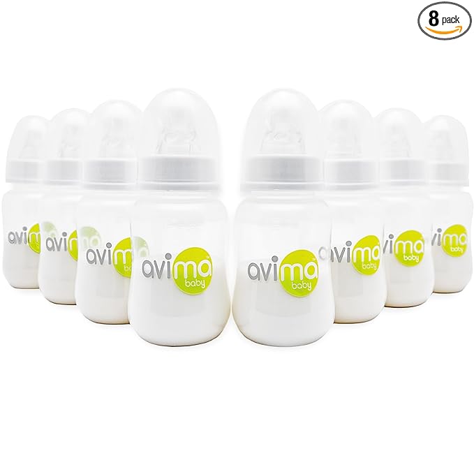 Avima 4 oz Anti Colic Baby Bottle Set - Slow Flow Nipples Included, Standard Neck, BPA Free - Newborn 0-3 Months, Stage 1 Feeding for Gas, Spit Up & Colic (Set of 8)