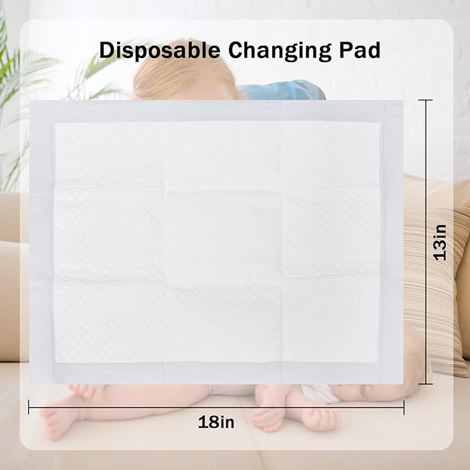 Disposable Changing Pad Liners for Baby 17 x 13 Inches (25 Pack) Waterproof Underpads Soft Non-Woven Fabric Breathable Changing Pad for Changing Table - White