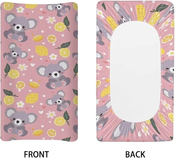 Koala Lemonade Changing Table Covers Durable Baby Diaper Change Sheet Ultra Soft Contoured Pad for Baby Boys Girls Nursing Room Decor