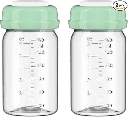 2pcs Breast Milk Storage Bottles 6oz/180ml Compatible with Spectra S1 S2 9 Plus,Motif Luna/Ameda MYA/Bellababy Pumps, Wide-Neck Collection Bottle Container for Fridge, Pumping Bottles
