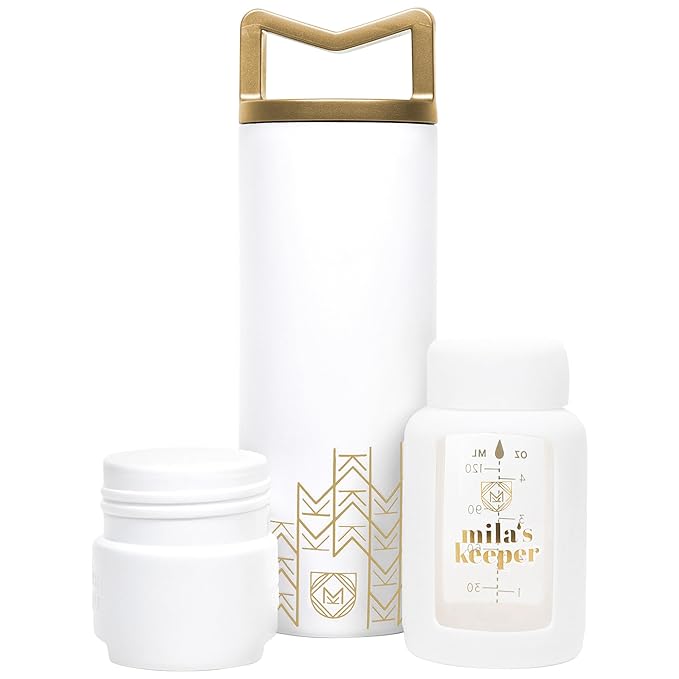 Mila's Keeper Portable Insulated Breast Milk Cooler Set | 20 Hr Storage | Cooler, Breast Milk Storage Bottle & Ice Pack for Travel | Fits Leading Pumps | Standard Neck Aspen White