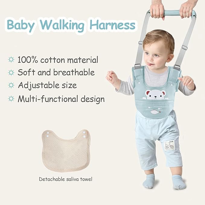 Baby Walking Harness Handheld Baby Walker Assistant Belt Adjustable Toddler Infant Walker Harnesses Standing and Walking Learning Helper with Detachable Crotch for 9-24 Month (Green)