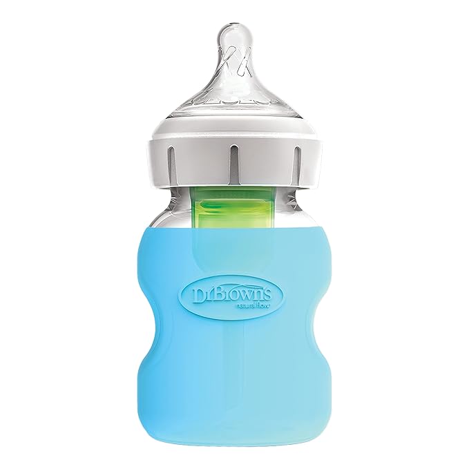 Dr. Brown's Options+ Wide-Neck Glass Bottle Sleeve, 100% Silicone, Blue, BPA-Free, 5 oz, 1-Pack