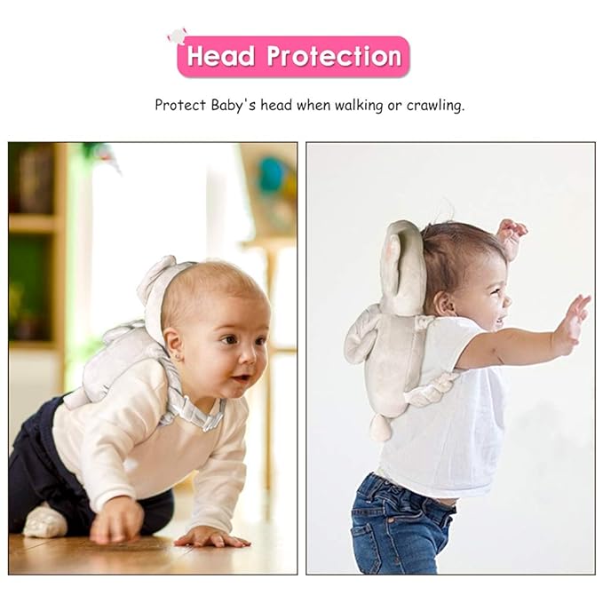 Head Protector & Knee Pads for Crawling, Toddlers Head Safety Pad Adjustable Backpack, Baby Back Protection for Walking & Crawling, Elephant