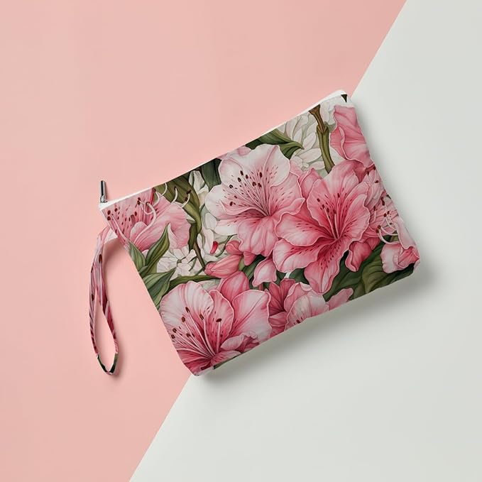 Fokongna Floral Print Wet Bag, Small Portable Waterproof Multi-Functional Organizer for Women, Pink Lilies, Ideal for Daily, Beach & Travel