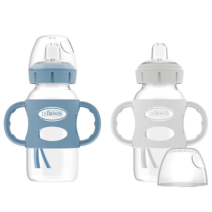 Dr. Brown's Milestones Wide-Neck Sippy Spout Bottle with 100% Silicone Handles & Milestones Cheers 360 Cup Spoutless Transition Cup, Travel Friendly