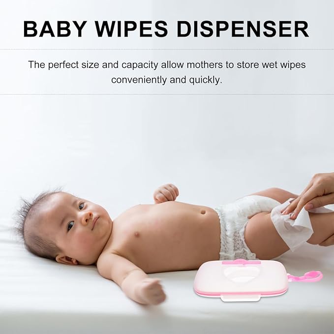 Portable Baby Wipes Case for Travel Stroller Hanging Wet Tissue Dispenser with Hand Strap Pink