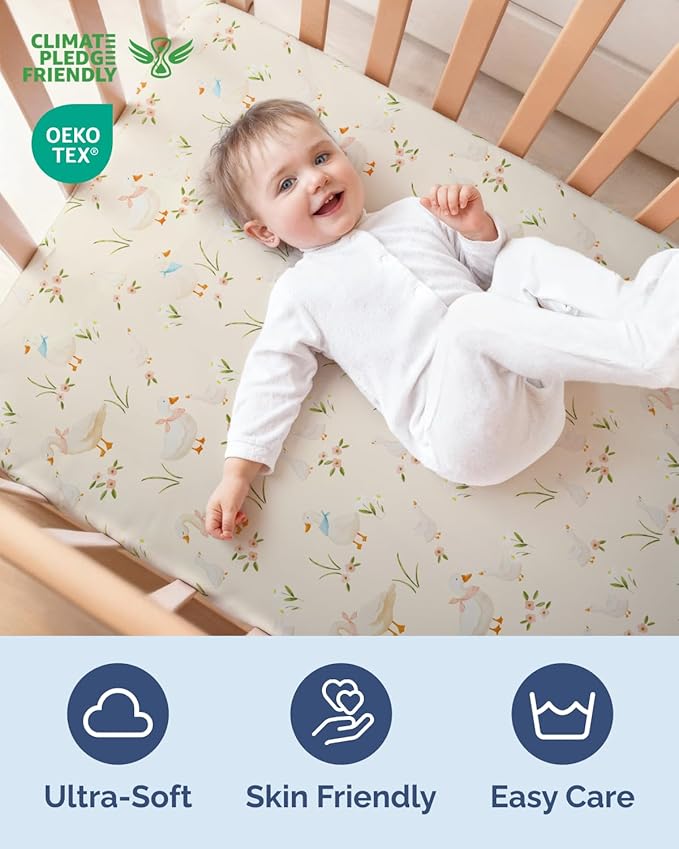 Baby Crib Sheets for Boys & Girls - Pack of 2 Fitted Microfiber Crib Sheets for Standard Crib & Toddler Mattress - Soft, Breathable and Wrinkle Free - Machine Washable - Oeko Tex - 52x28x8in - Goose