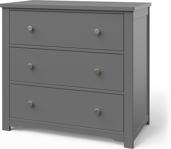 Child Craft Harmony 3-Drawer Dresser with Changing Table Topper, 38" W Nursery Dresser and Changing Station, Smooth Glides, Baby-Safe Finish, Cool Gray