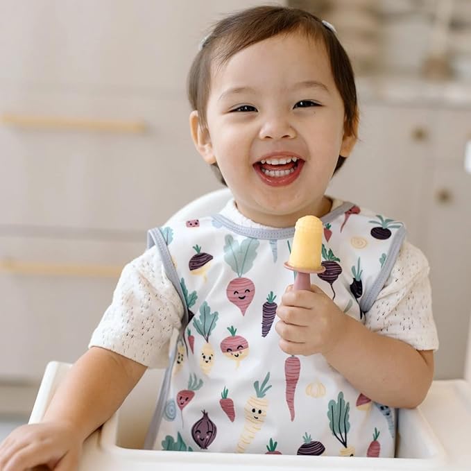 BapronBaby Root Veggies Bapron - No Neck Tie Safer Bib for Baby & Toddler - Soft Waterproof Stain Resistant - Machine Washable - Sz Baby/Toddler 6m-3T