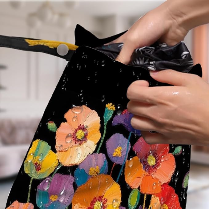 4 Pack Cute Wet Bag Waterproof Washable Reusable Wet Dry Bag for Swimsuit Dirty Clothes Diaper Travel Beach Pool Gym Christmas Bachelorette Party Toiletries Beach Essentials，Fashion Colorful Floral