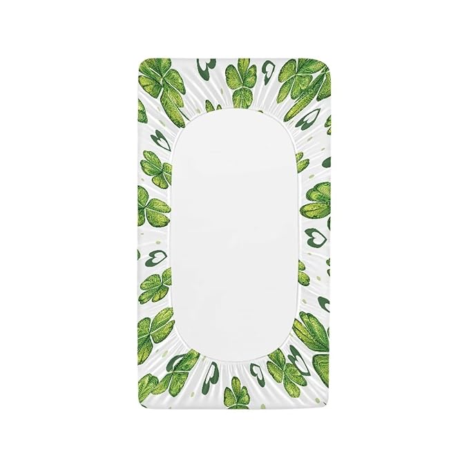 St. Patrick Changing Table Pad Cover Green Leaves Changing Pad Covers Heart Changing Pad Cover Breathbale Portable 32''*16''Changing Pads Nursery Decor