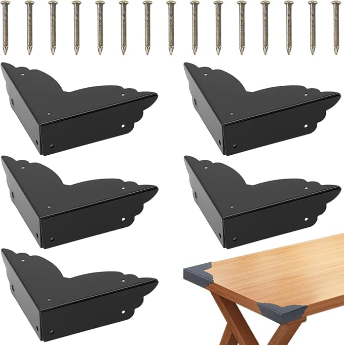 CRASPIRE 6Pcs 2.7"X2.7" Vintage Furniture Corner Protectors Black Metal Decorative Guard Cabinet Bumpers Edge Corner Protectors with Screws for Cupboard Table Desk Jewelry Box Gift Wooden Case