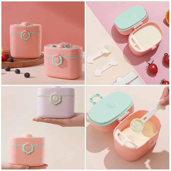 Hemoton Portable Milk Powder Box with Separate Scoop Infant Formula Dispenser Leak-Proof Compact Travel Storage Organizer for Baby Feeding 4.5X4X3.7 Inches