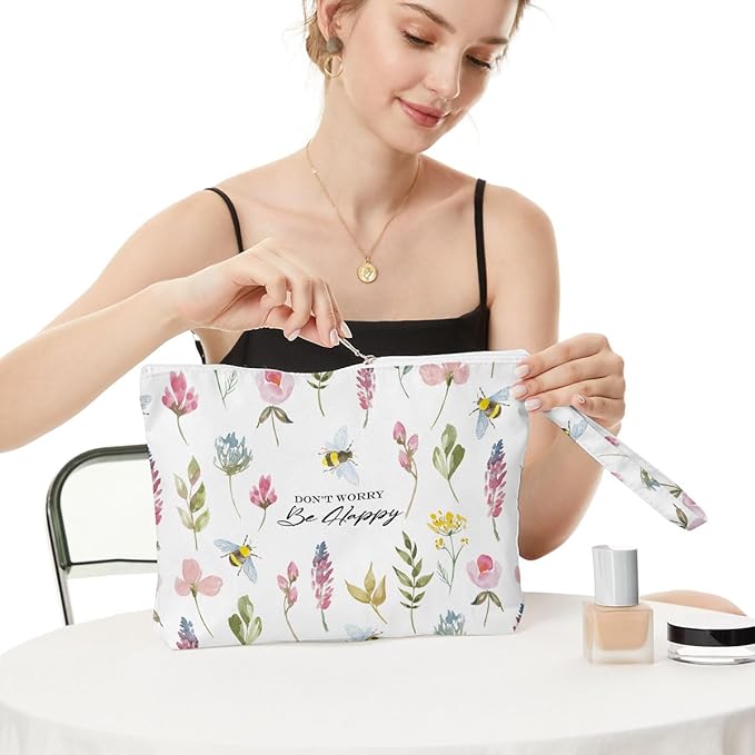 Fokongna Wet Bag Wet Dry Bag Wet Bag For Swimsuit Beach Bag, Don't worry Be Happy Travel Makeup Bag Toiletry Bag Diaper Bag Waterproof Large Capacity for Women Girls Mom Sister Friends Gifts