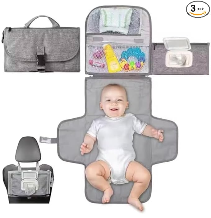 3 x1 Pack: Portable Changing Pad for Baby, Travel Changing Station, with Stroller Hook and Bag Dispenser