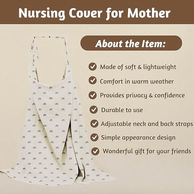 IDYLLICA Multifunctional Muslin Nursing Cotton Cover for Baby Breastfeeding with Adjustable Mom Privacy & Arch Neckline - Nursing Apron Cover - Stroller Cover Car Seat Cover, Boho Rainbow