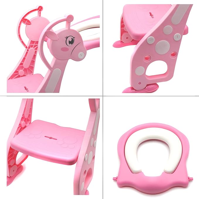 Giffgaff Potty Training Toilet Ladder Seat With Upgraded Cushion Step Stool Ladder Toilet Trainer for Baby Toddler Kids Children In Pink