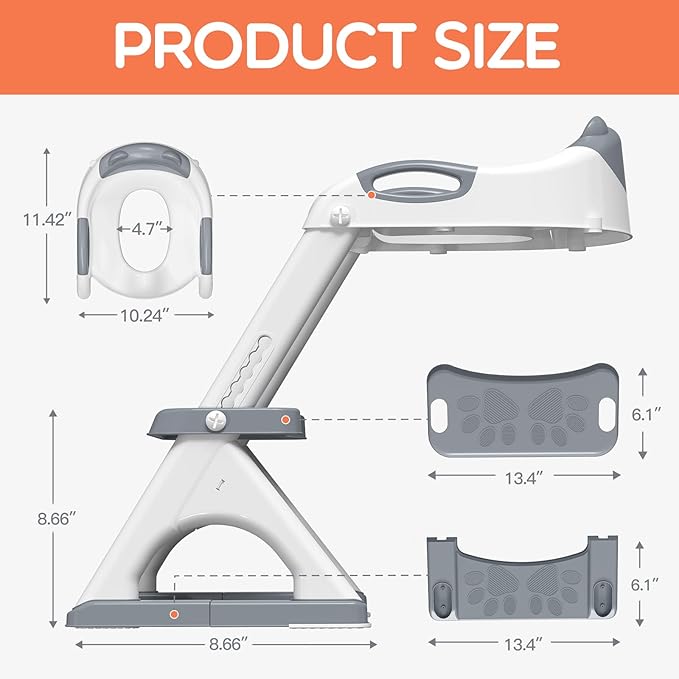 Potty Training Seat with Step Stool Ladder, Toddler Toilet Seat for Boys Girls, Adjustable 6 Heights Fits Round & Elongated Toilets, Anti-Slip Pads & Leak-Proof Guard