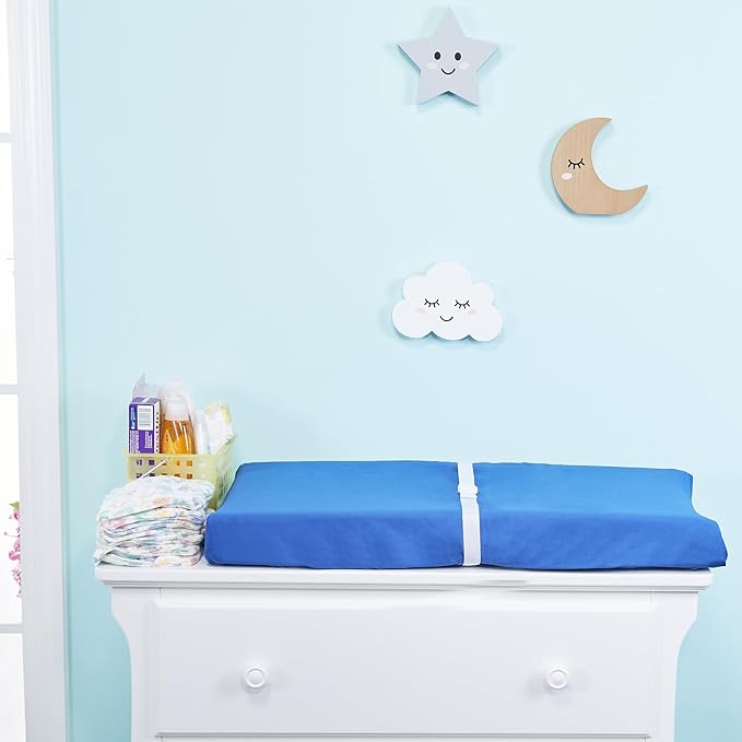 EVERYDAY KIDS 2 Pack Baby Changing Pad Covers for Boys in Solid Blue and Jungle Animal Print – Fits Most Changing Table Pads; 100% Cotton Percale Weave, Breathable, Ultra Soft Changing Table Topper