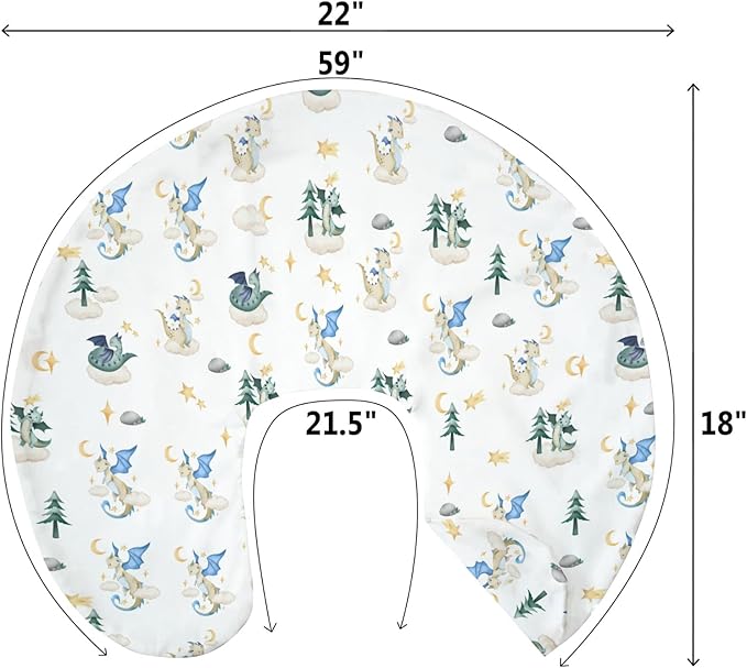 Fantasy Dragon Baby Nursing Pillow Covers for Boy Girl Fairytale Dragons Moon Stars Clouds Trees Nursery Pillowcase for Breastfeeding Pillows Myth Animal Soft Stretchy Slipcovers for Newborn Infant