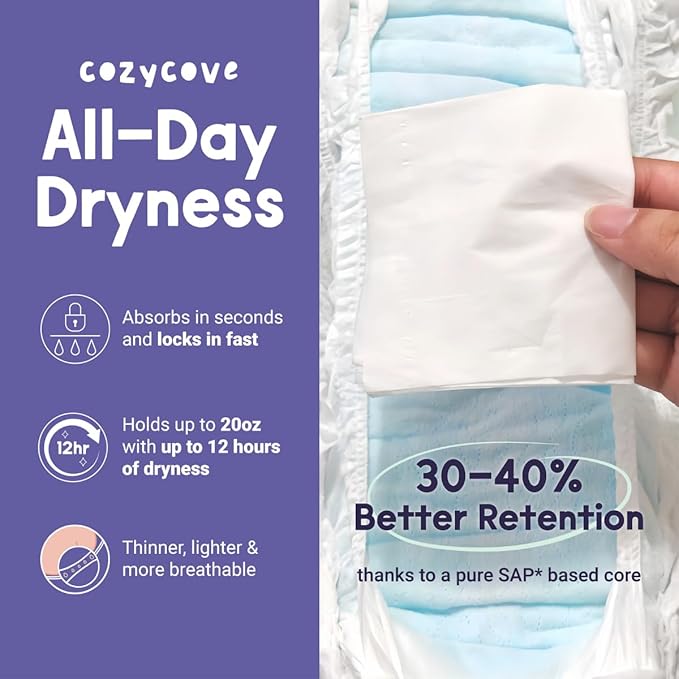 Cozycove Size 6 XXL (26-37 lbs) Pull Up Training Pants | Totally Chlorine Free, Fragrance Free | Wetness Indicator | Play Hard Slim Active Pants | 5 Count Travel