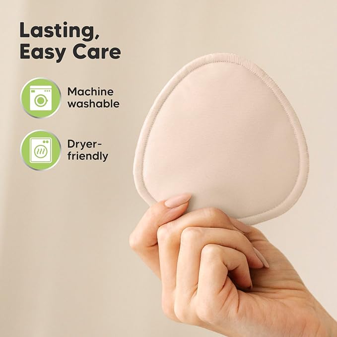 Organic Nursing Pads - 14 Washable Breast Pads for Breastfeeding, Wash Bag, Reusable Nipple Covers for Breastfeeding Essentials, Soft & Absorbent (Bare Beige, L 4.8")