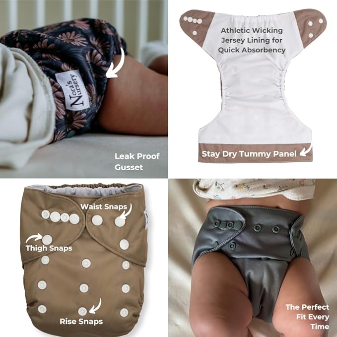 Nora's Nursery AWJ Cloth Diapers 7 Pack with 1 Wet Bag - Waterproof Cover, Washable, Reusable & One Size Adjustable Pocket Diapers for Newborns and Toddlers - On the Farm