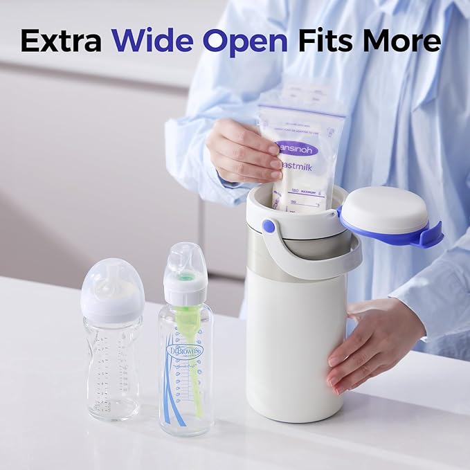 Portable Breast Milk Cooler, 4 Ice Rings, 360°Cooling with Vacuum Lid, Safe Chill for 30H+, 22oz Large Capacity with 2 Bottles, Rapid Chill to 40℉, Extra Wide Opening, Ideal for Work & Travel
