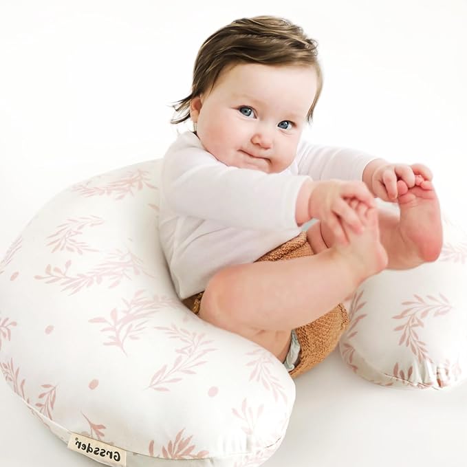 GRSSDER Nursing Pillow Cover, Stretchy Soft Minky Breastfeeding Pillow Slipcovers, Snugly Fit Most Nursing Support Pillows for Breastfeeding, Comfortable Safe Pillow Cover, Pink Flora