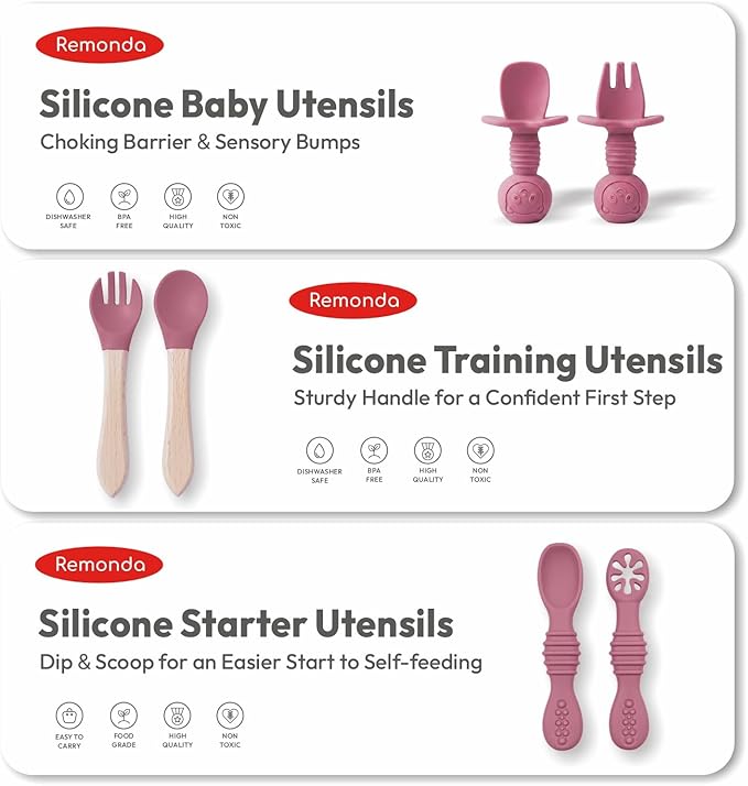 Remonda 23-Piece BPA-Free Silicone Baby Feeding Set | Extra Large Suction Plates, Toddler Bowls, Self Feeding Spoons, and More | Dishwasher Safe| Baby Led Weaning Supplies (Red) A1