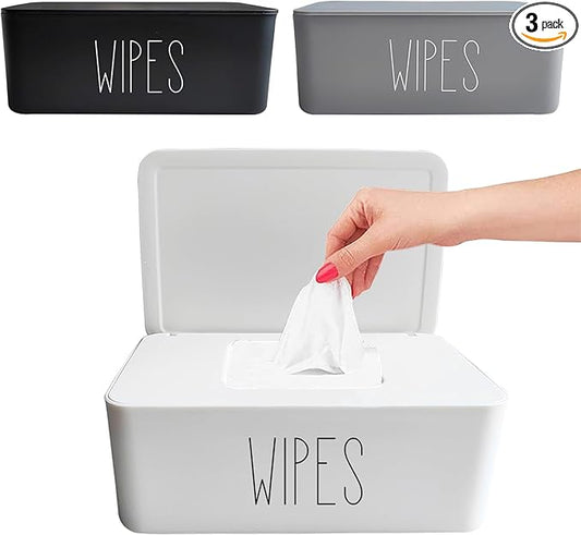 Moorfowl 3 Pack Baby Wipes Dispenser Flushable Wipe Holder,7.28" L x 4.80" W x 2.75" H, Sleek Bathroom Decor Baby Registry Essential (Black White Grey)