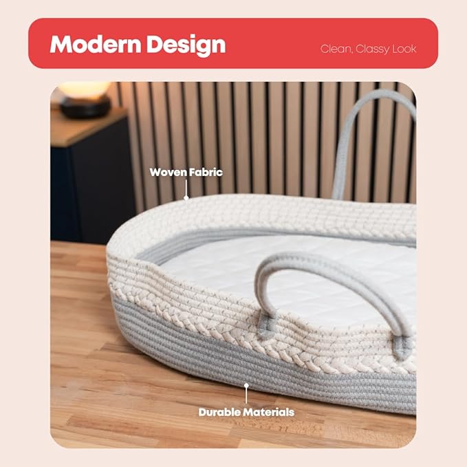 Soft & Stylish Portable Diaper Changing Basket with Changing Pad | Modern Baby Changing Pad Organizer with Waterproof Pad | Travel-Friendly Changing Basket | Ravenna