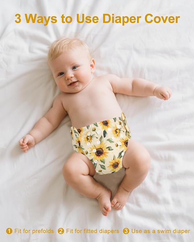 babygoal Baby Cloth Cover for Prefolds,Flats or Fitted Diapers– Adjustable, Reusable, Waterproof Swim Diaper Cover