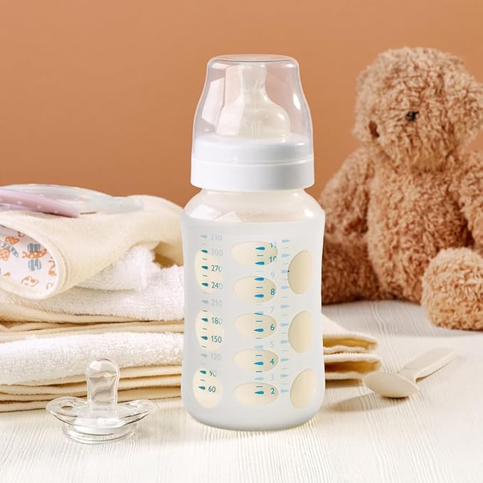 SHOWERORO 4Pcs Silicone Baby Bottle Covers Glass Bottle Sleeves Non-Slip Protective Sleeves for 4Oz Nursery Bottles Shockproof Feeding Silicone Sleeve