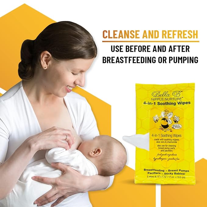 BELLA B Nipple Nurture 4-in-1 Soothing Wipes Bundle 5 Count 20 Pack - Breastmilk Wipes - Breast Pump Cleaning Wipes - Pacifier Wipes - Baby Wipes - Nursing Wipes