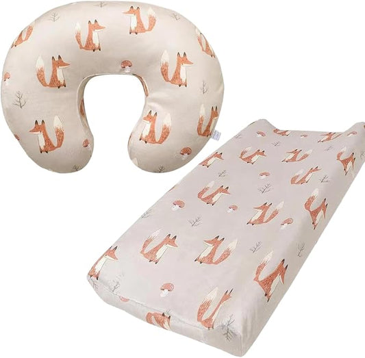 Minky Nursing Pillow Cover Breast Feeding Pillow Cover Slipcover U Shape for Baby Boy Girl,Cover Only(Pillow & Pad Cover Fox, Pack of 2)